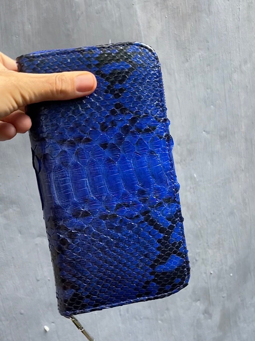 Genuine Python Skin Wallet — Electric Blue with Pattern
