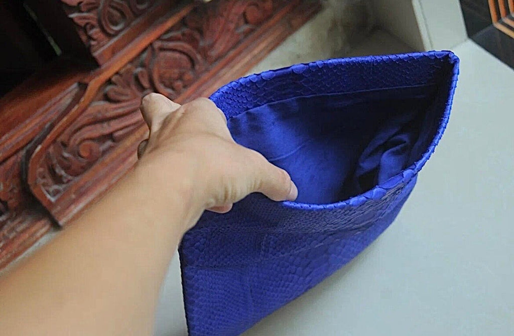 Genuine python skin bright blue ultramarine envelope clutch