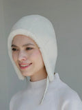 Genuine Shearling Fur Bonnet — Cream White