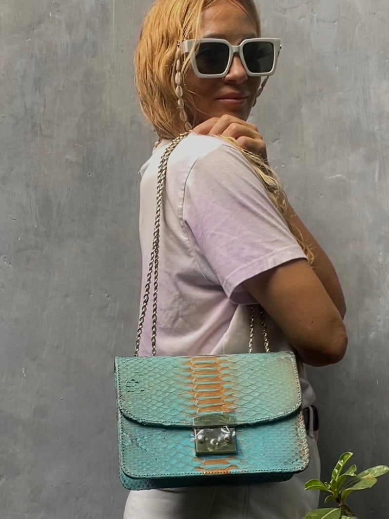 Genuine python skin crossbody blue classy bag