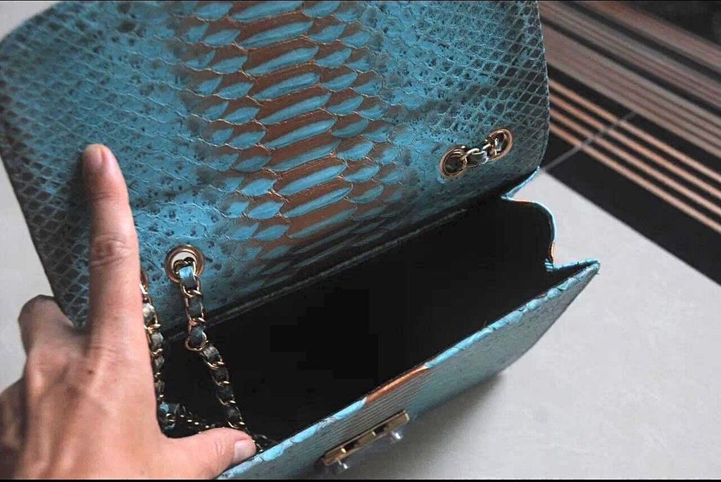 Genuine python skin crossbody blue classy bag