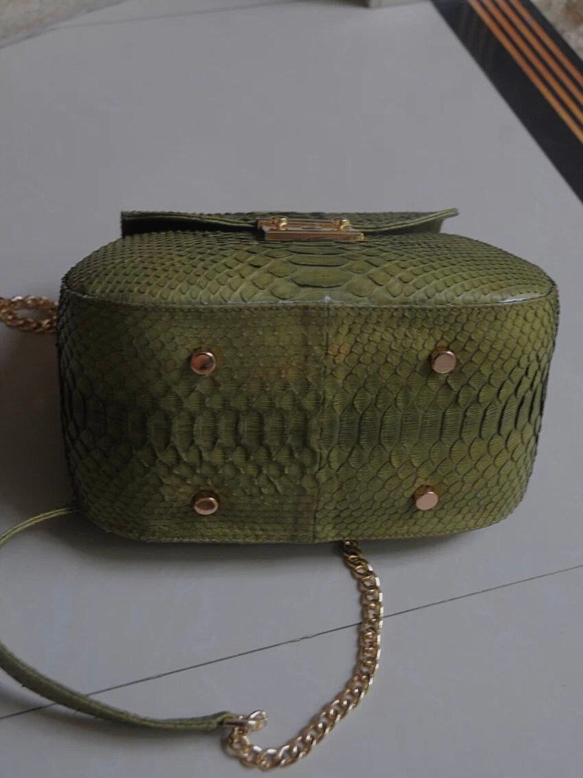 Genuine python top handle bag / designer bag / exotic leather bag / khaki purse exotic leather / snake  print designer classy purse — Red