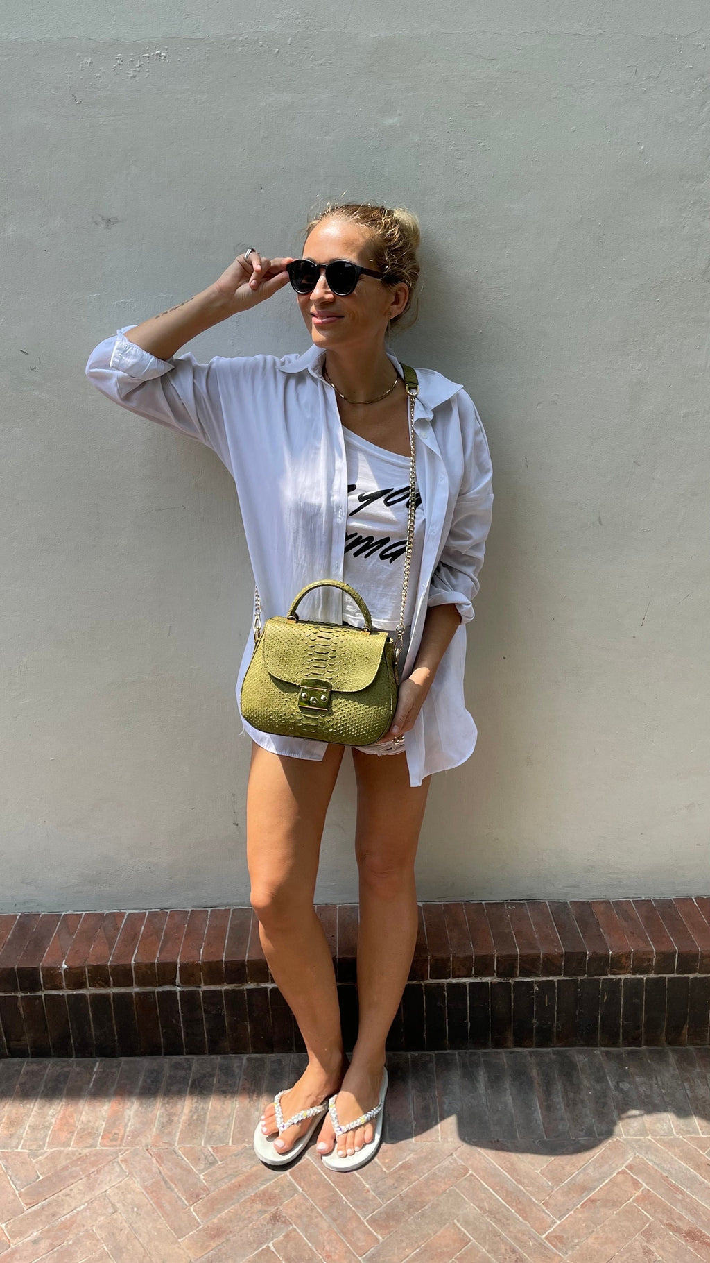 Genuine Python Skin Top Handle Bag — Khaki
