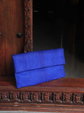 Genuine python skin bright blue ultramarine envelope clutch
