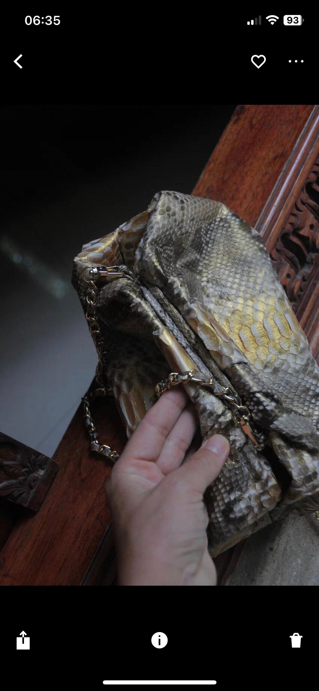 Genuine Python Skin Pouch Bag — Gold