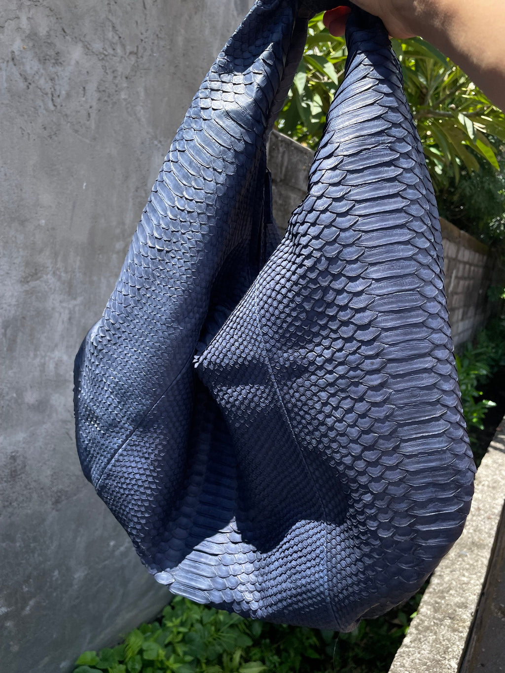 Big Soft Hobo Classy Sport Woman Bag | Purse Genuine Python Skin | Python Skin Products | Blue Big Elegant Leather Designer Soft Bag Snake