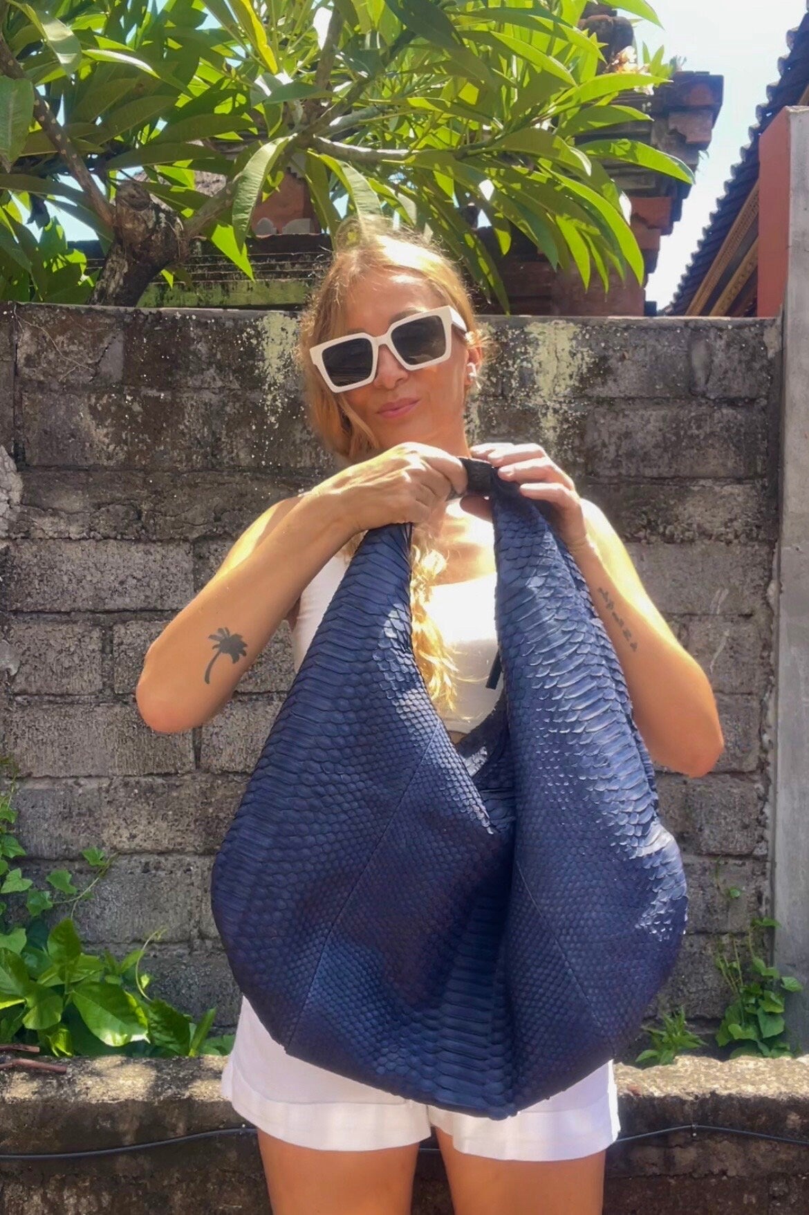 Big Soft Hobo Classy Sport Woman Bag | Purse Genuine Python Skin | Python Skin Products | Blue Big Elegant Leather Designer Soft Bag Snake
