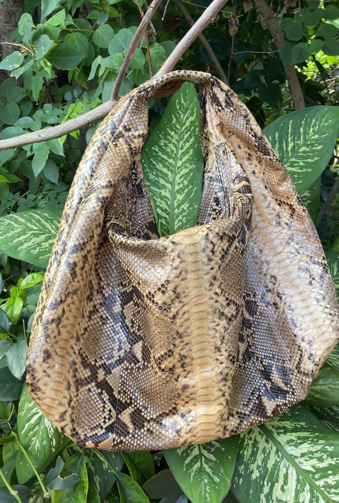 Big Soft Hobo Classy Sport Woman Bag | Purse Genuine Python Skin | Python Skin Products | Beige Big Elegant Leather Designer Soft Bag Snake