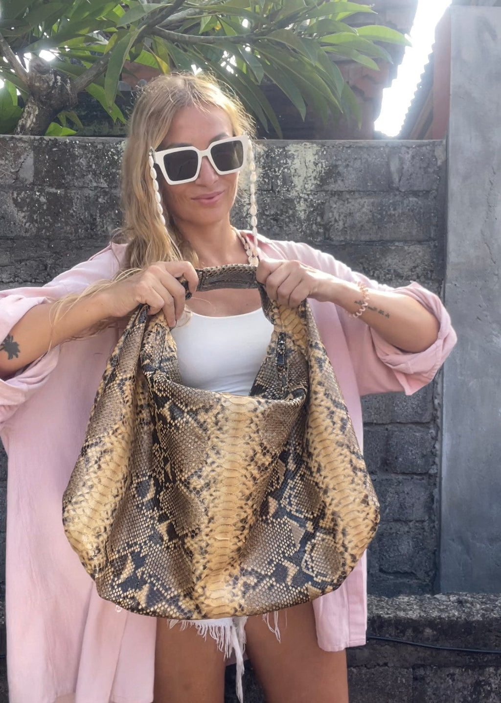 Big Soft Hobo Classy Sport Woman Bag | Purse Genuine Python Skin | Python Skin Products | Beige Big Elegant Leather Designer Soft Bag Snake