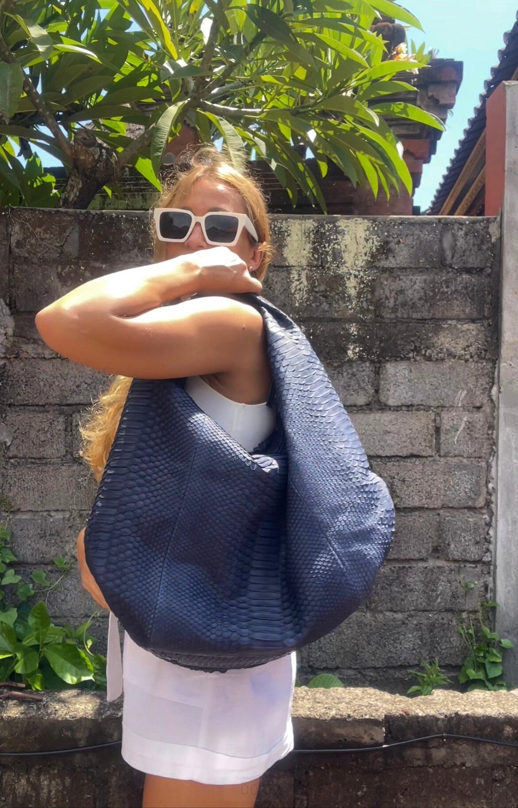 Big Soft Hobo Classy Sport Woman Bag | Purse Genuine Python Skin | Python Skin Products | Blue Big Elegant Leather Designer Soft Bag Snake