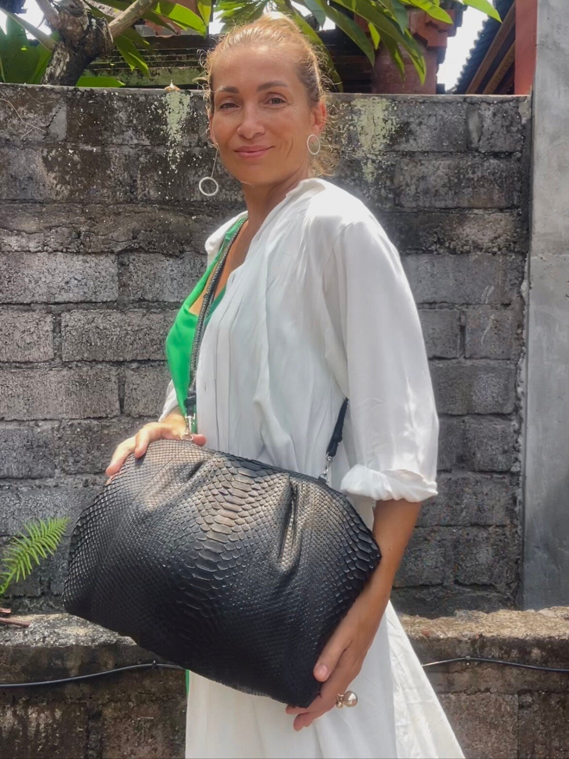 Genuine python skin black classy elegant bag / exotic leather bags / handmade designer purse