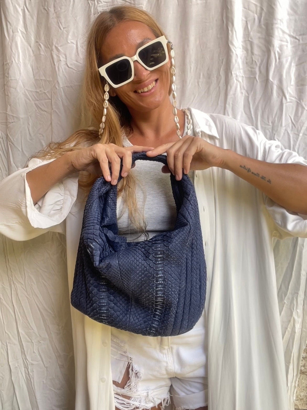 Medium Soft Hobo Python Skin Stitched Bag — Jeans