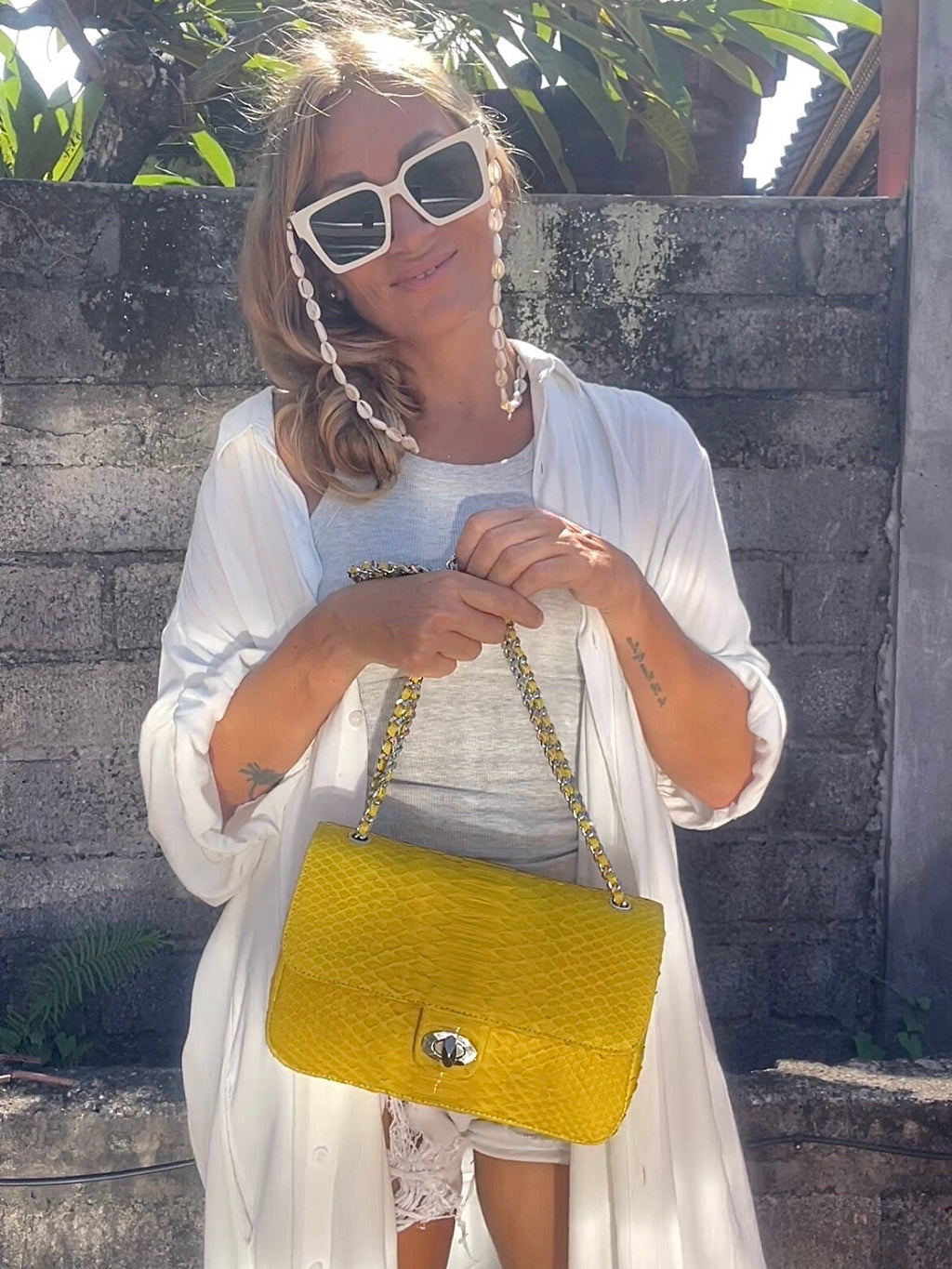 Genuine Python Skin Maxi Crossbody Bag — Yellow
