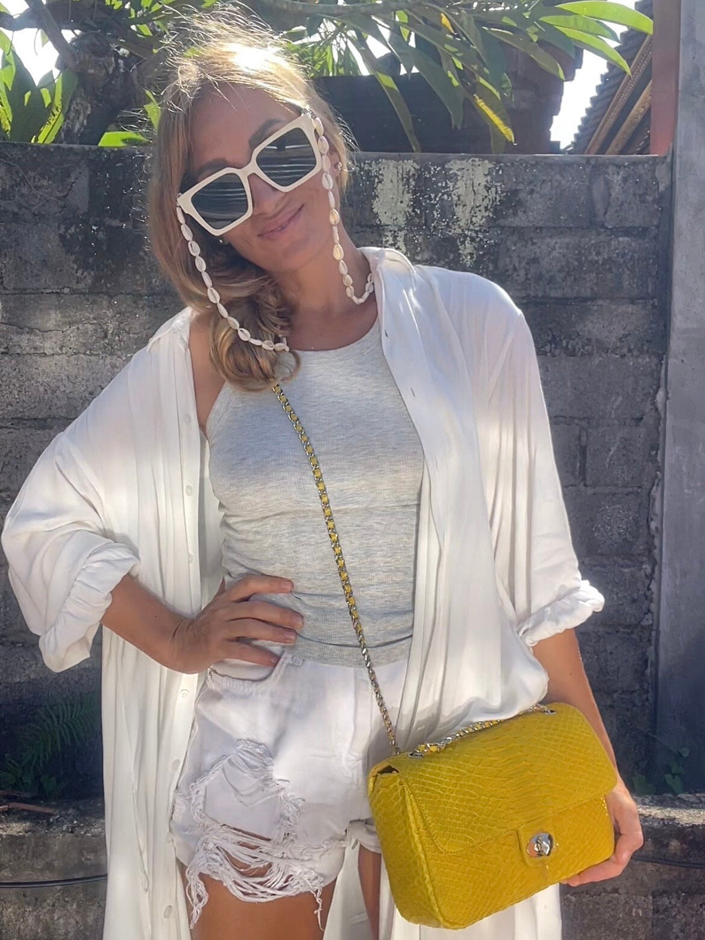 Genuine Python Skin Maxi Crossbody Bag — Yellow