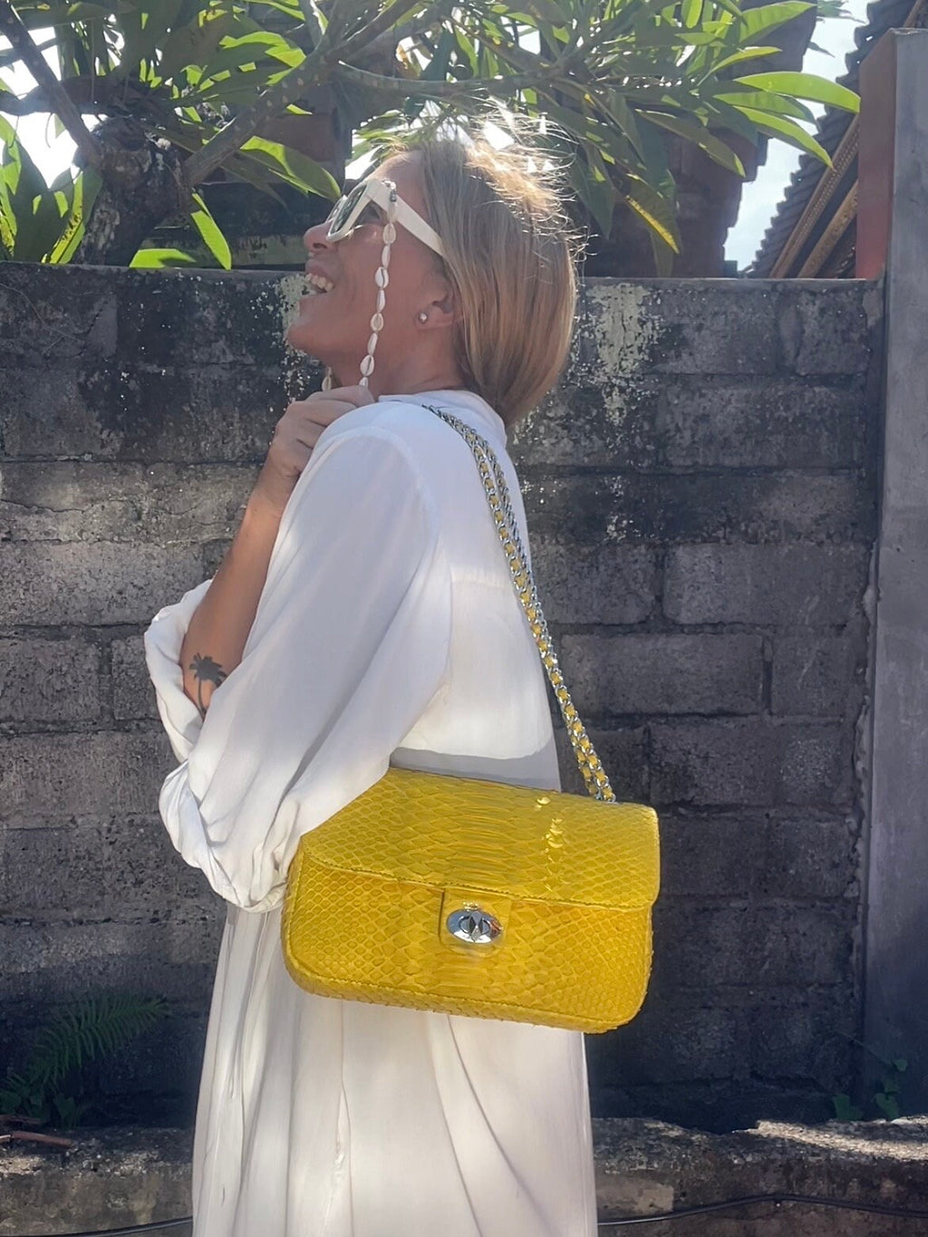 Genuine Python Skin Maxi Crossbody Bag — Yellow