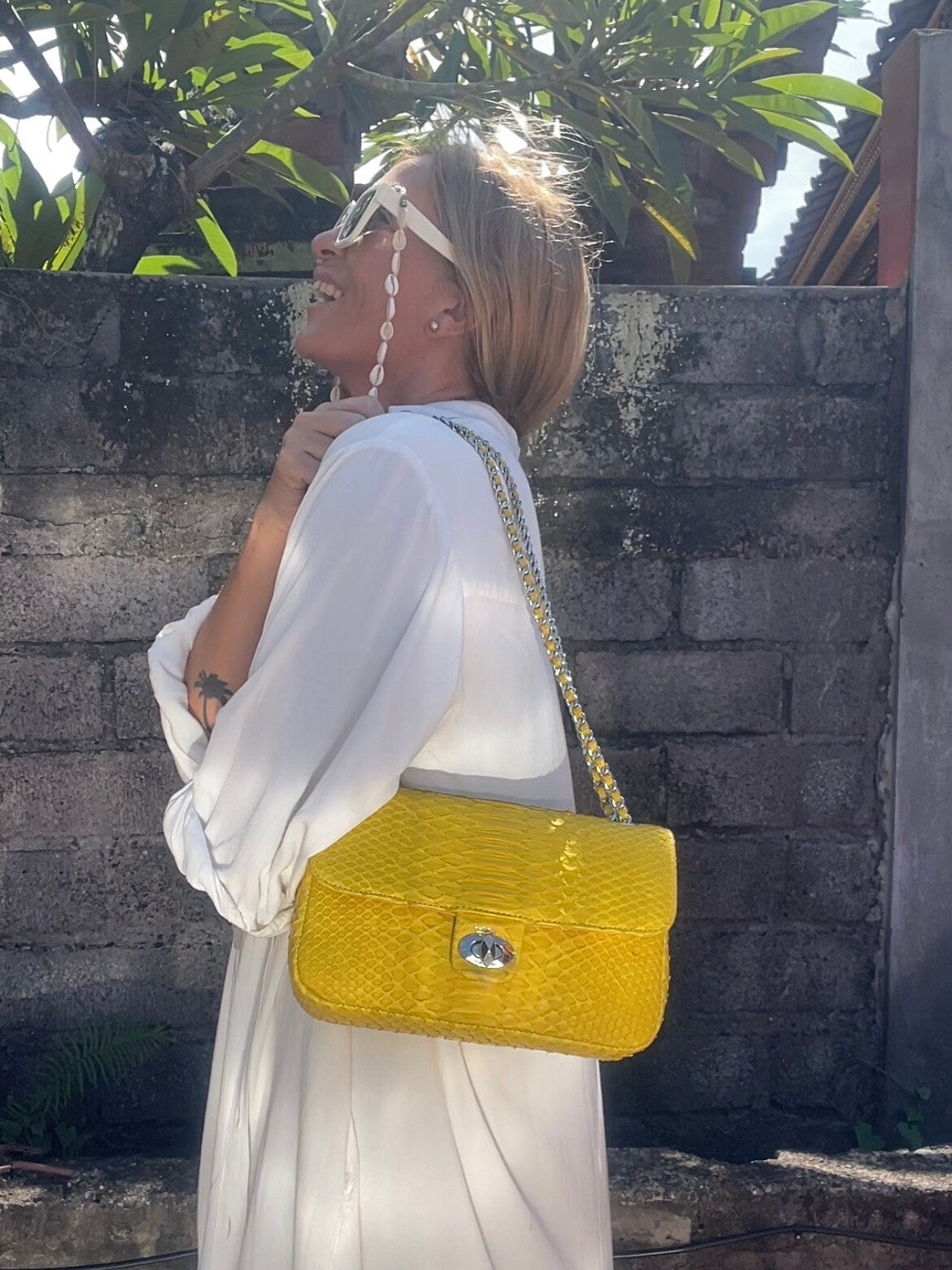 Genuine Python Skin Maxi Crossbody Bag — Yellow