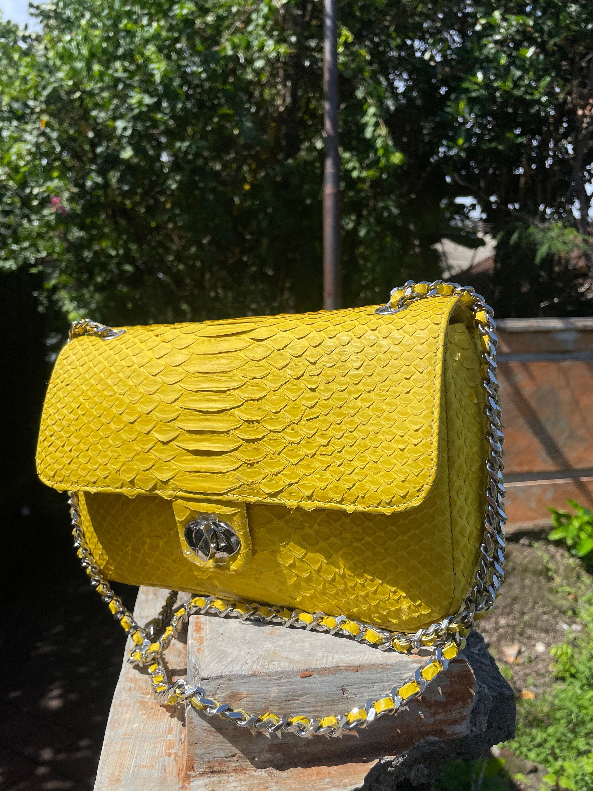 Genuine Python Skin Maxi Crossbody Bag — Yellow