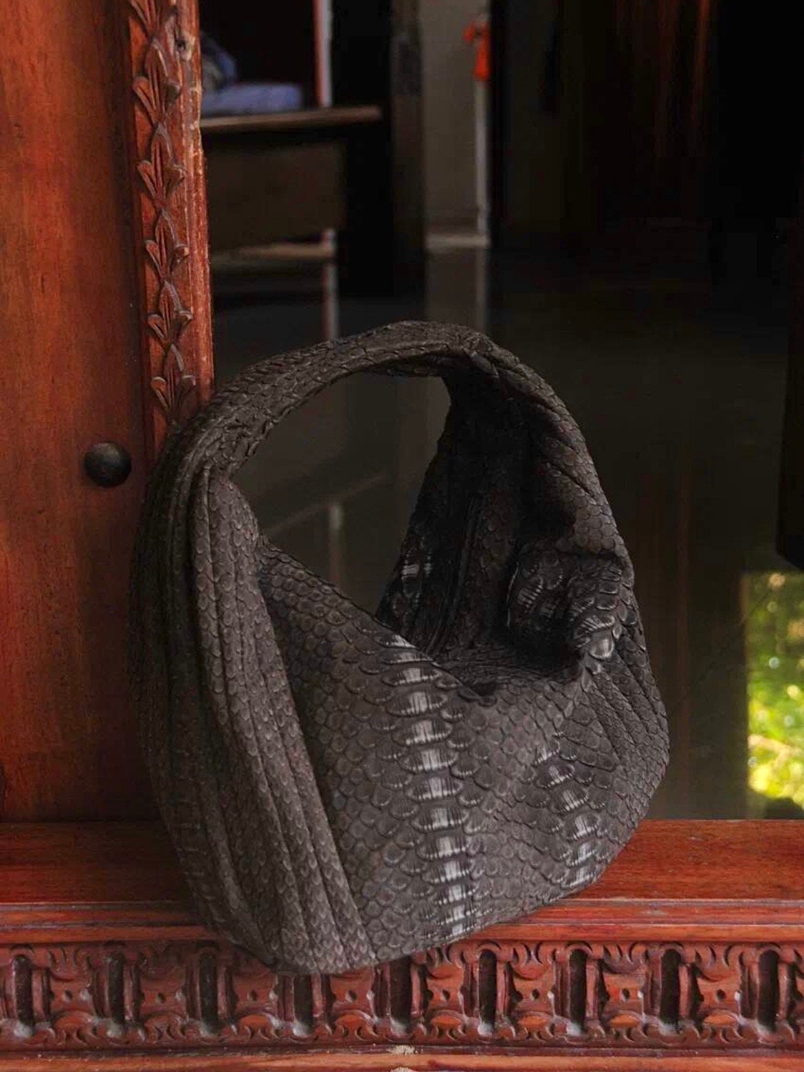 Medium Soft Hobo Python Skin Bag — Brown