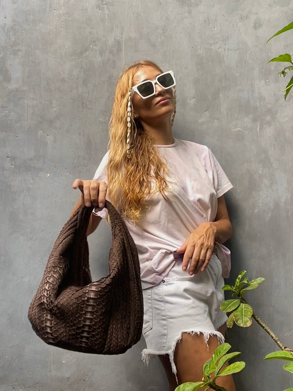 Medium Soft Hobo Python Skin Bag — Brown