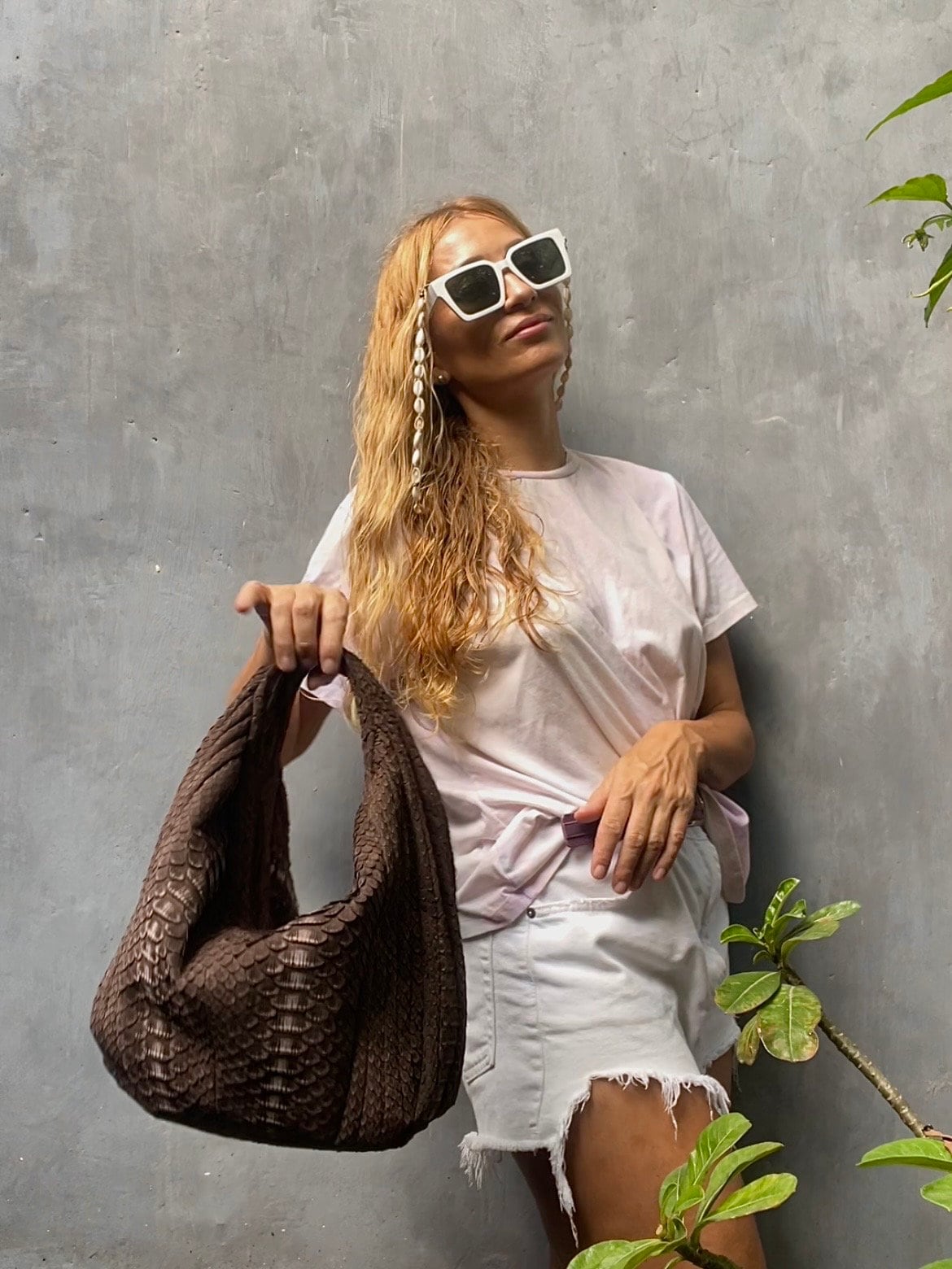 Medium Soft Hobo Python Skin Bag — Brown