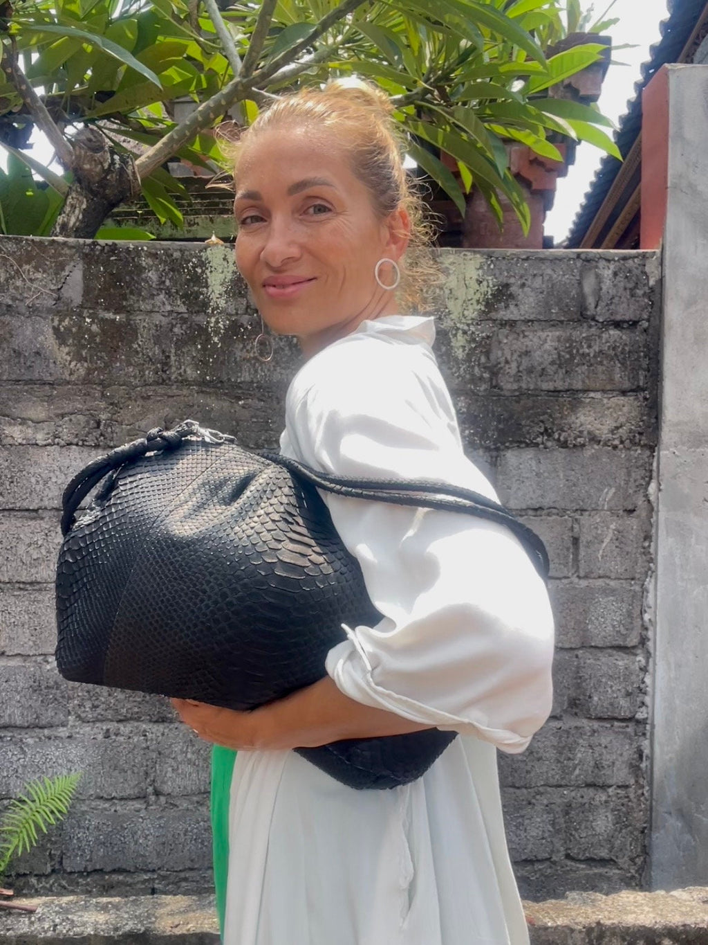 Genuine python skin black classy elegant bag / exotic leather bags / handmade designer purse