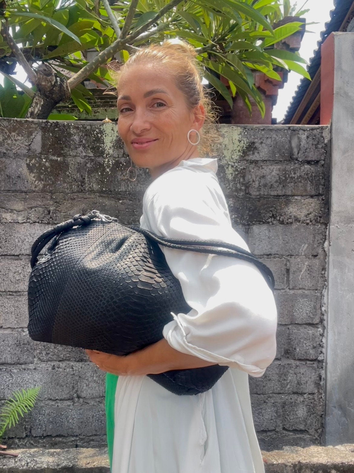 Genuine python skin black classy elegant bag / exotic leather bags / handmade designer purse