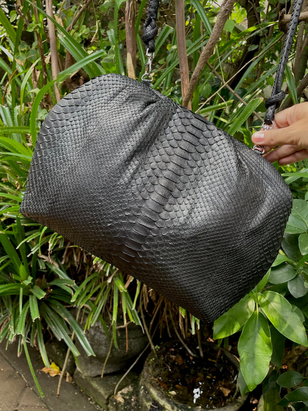 Genuine python skin black classy elegant bag / exotic leather bags / handmade designer purse