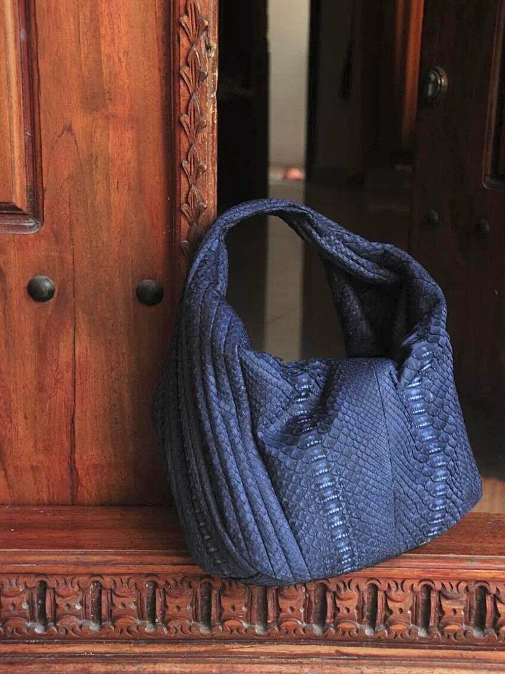 Medium Soft Hobo Python Skin Stitched Bag — Jeans