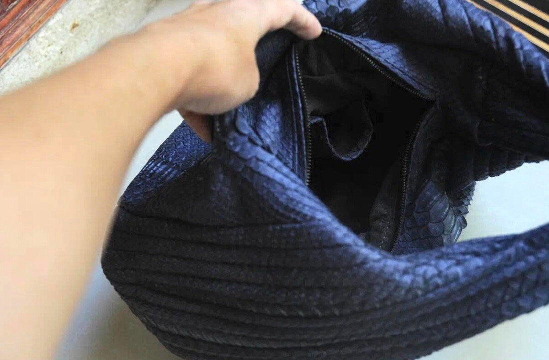 Medium Soft Hobo Python Skin Stitched Bag — Jeans