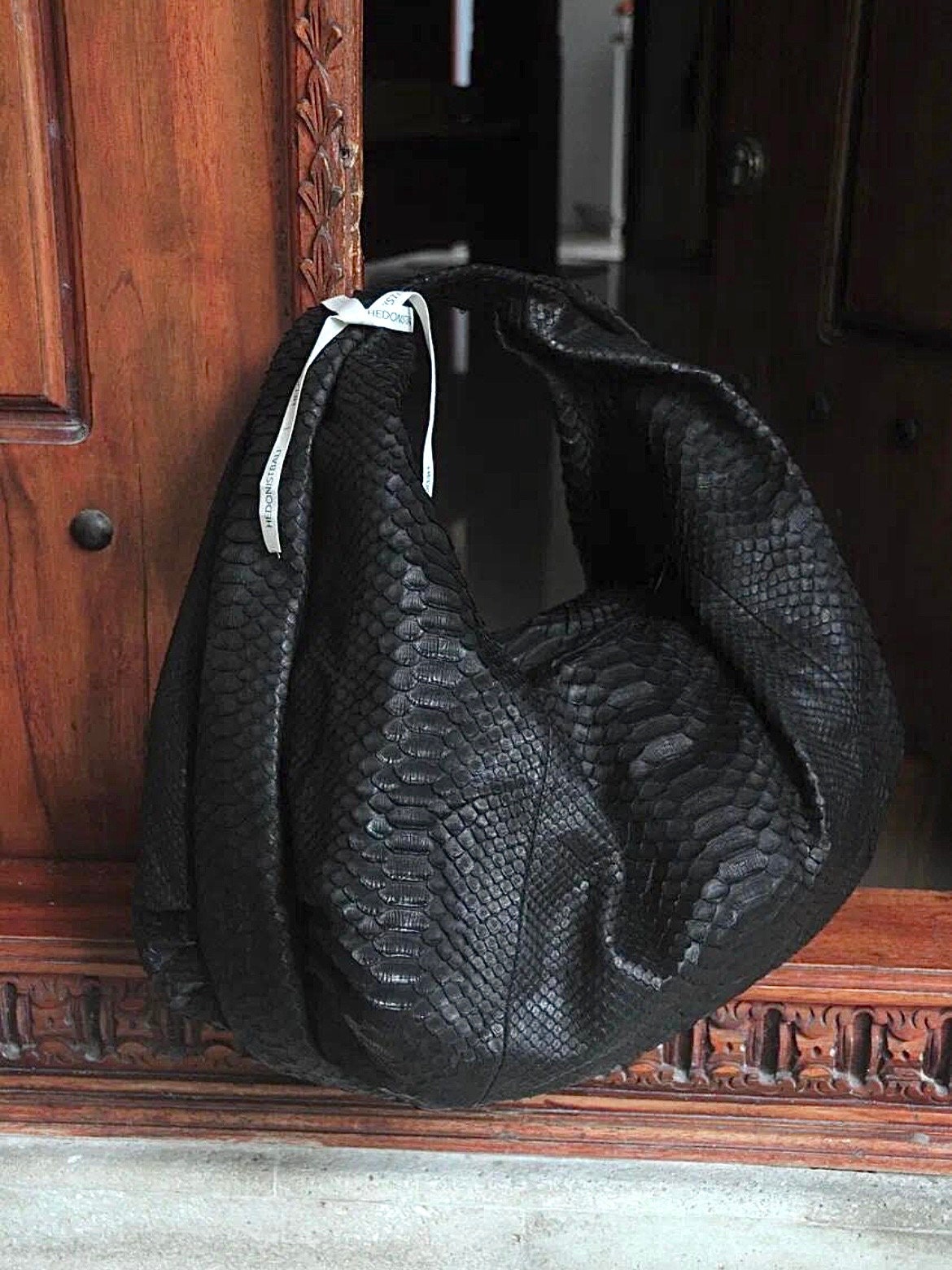 READY TO SHIP Big Soft Hobo Classy Sport Woman Bag | Purse Genuine Python Skin | Reptile Skin Products | Black Big Leather Designer Soft Bag