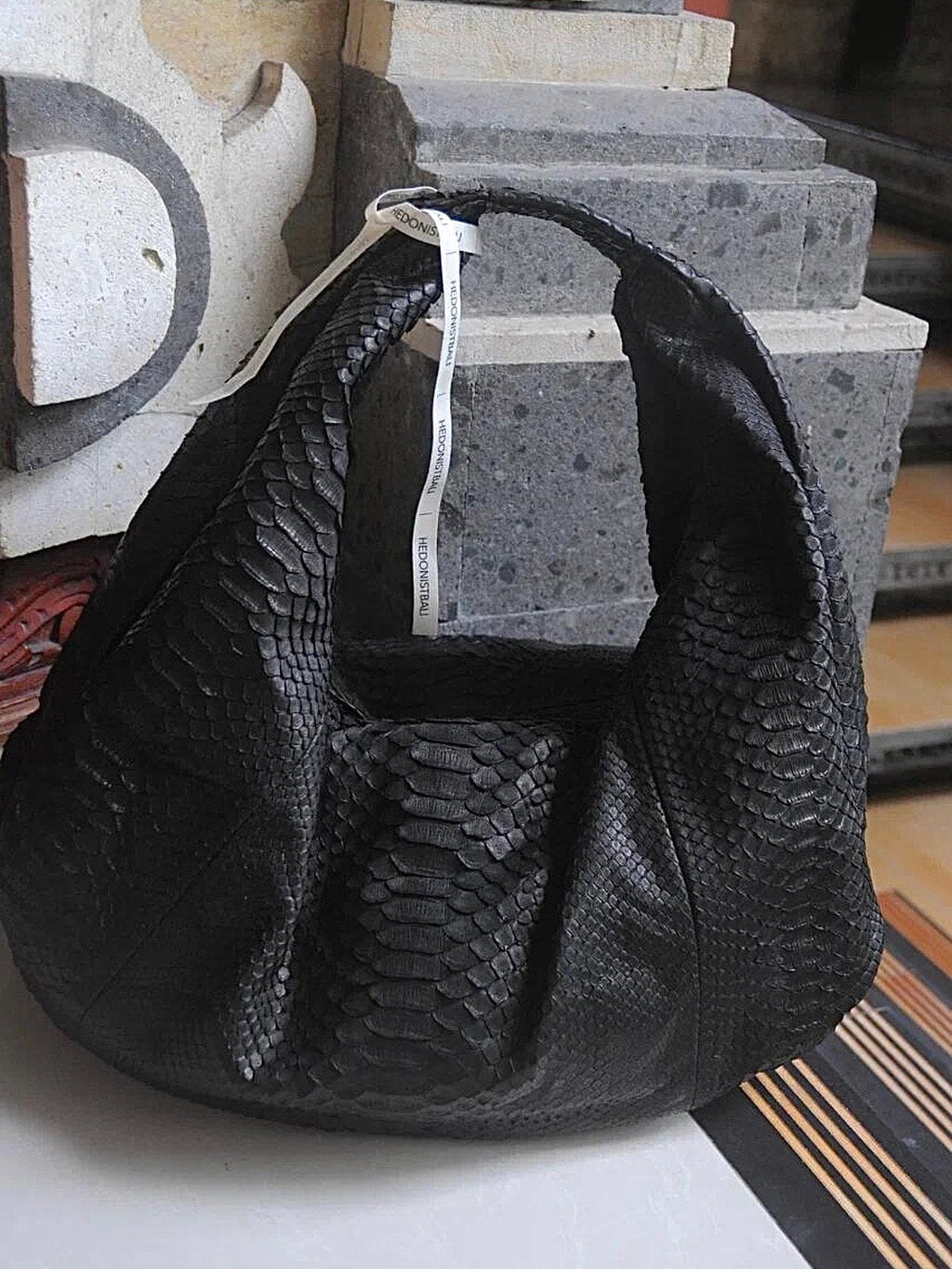 READY TO SHIP Big Soft Hobo Classy Sport Woman Bag | Purse Genuine Python Skin | Reptile Skin Products | Black Big Leather Designer Soft Bag