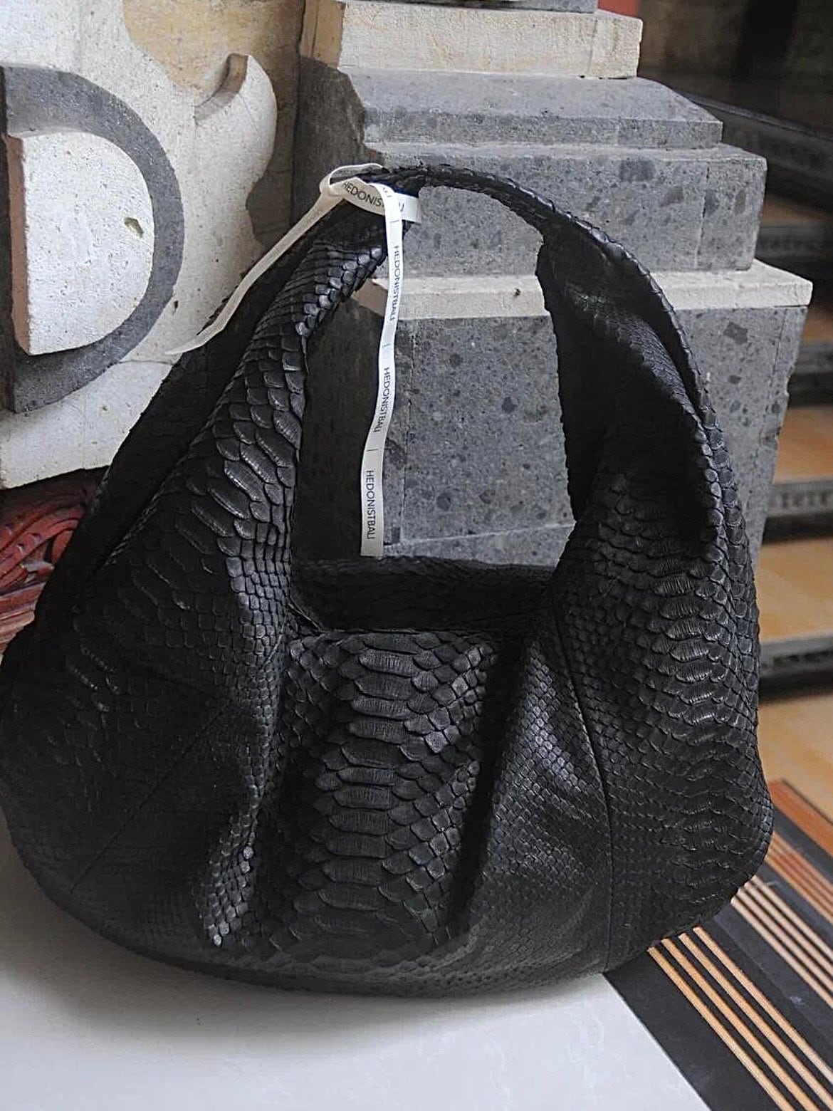 READY TO SHIP Big Soft Hobo Classy Sport Woman Bag | Purse Genuine Python Skin | Reptile Skin Products | Black Big Leather Designer Soft Bag