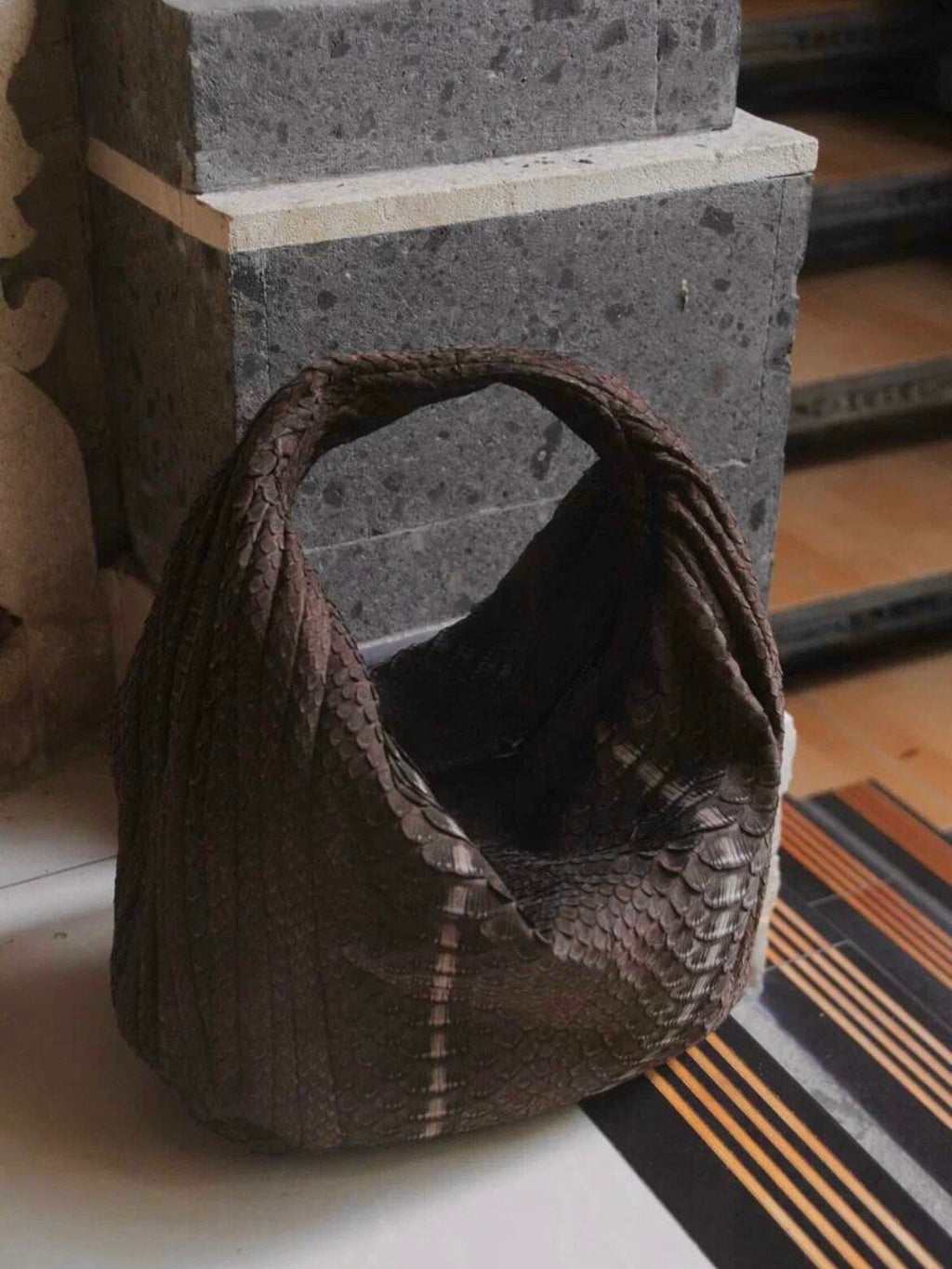 Medium Soft Hobo Python Skin Bag — Brown
