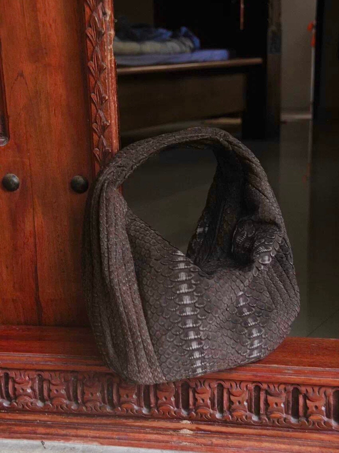 Medium Soft Hobo Python Skin Bag — Brown