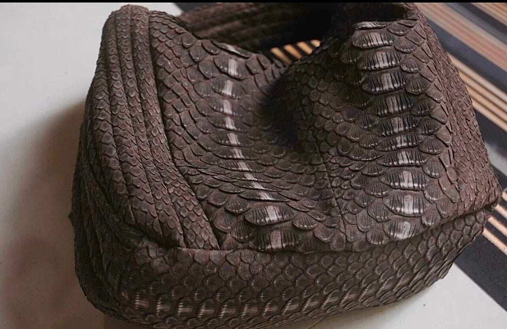 Medium Soft Hobo Python Skin Bag — Brown