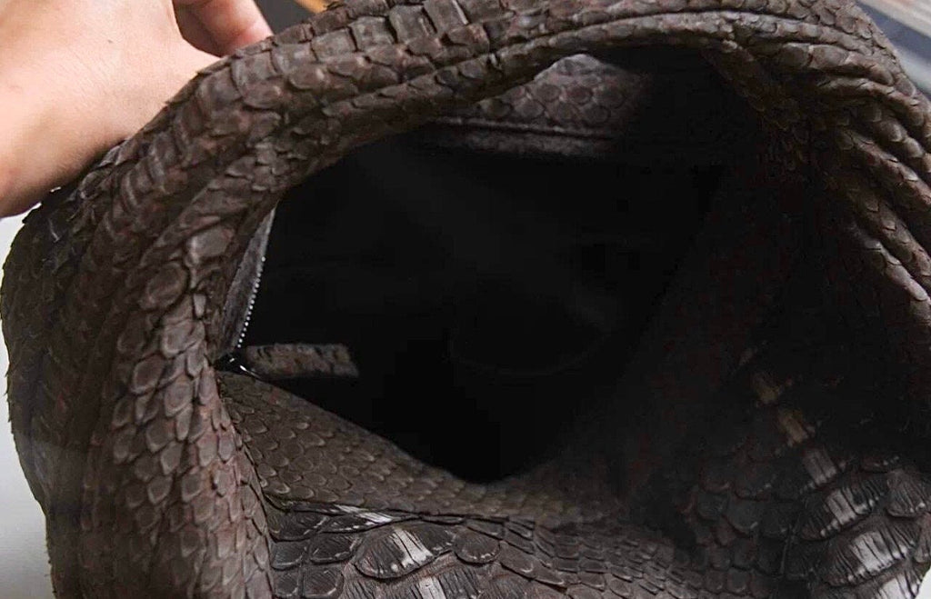 Medium Soft Hobo Python Skin Bag — Brown