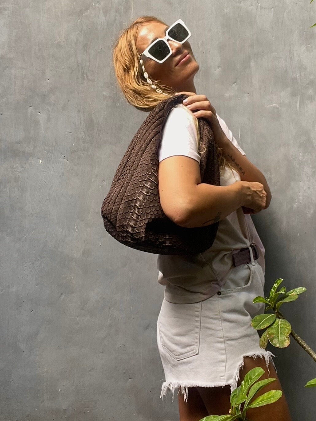 Medium Soft Hobo Python Skin Bag — Brown