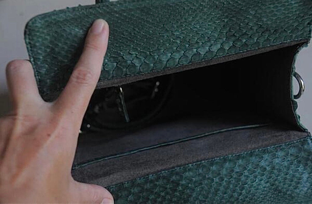 Genuine Python Skin Top Handle Bag MORA — Green