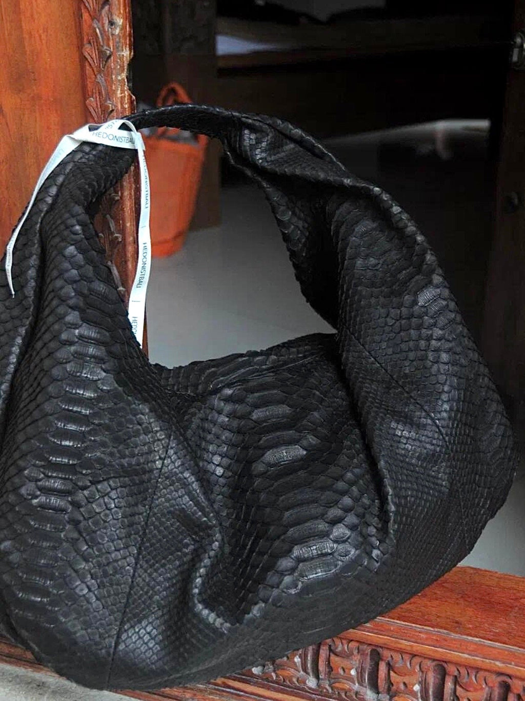 READY TO SHIP Big Soft Hobo Classy Sport Woman Bag | Purse Genuine Python Skin | Reptile Skin Products | Black Big Leather Designer Soft Bag