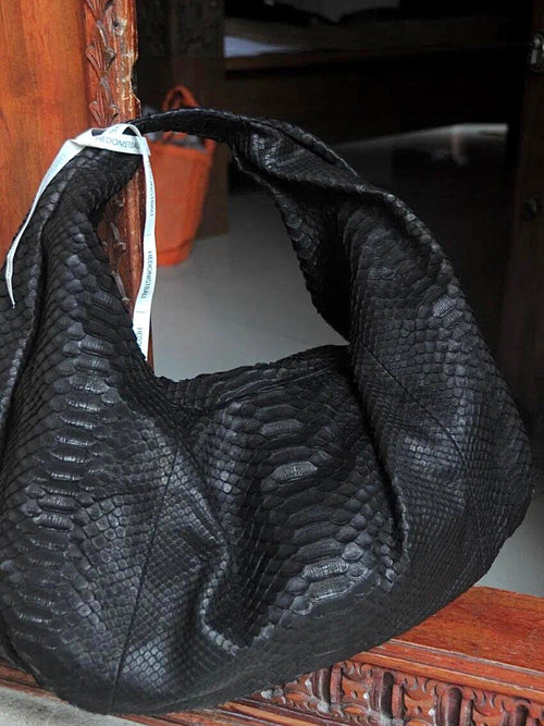 Big Soft Hobo Python Skin Bag — Black (Ready to Ship)