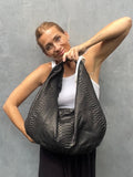 Big Soft Hobo Python Skin Bag — Black