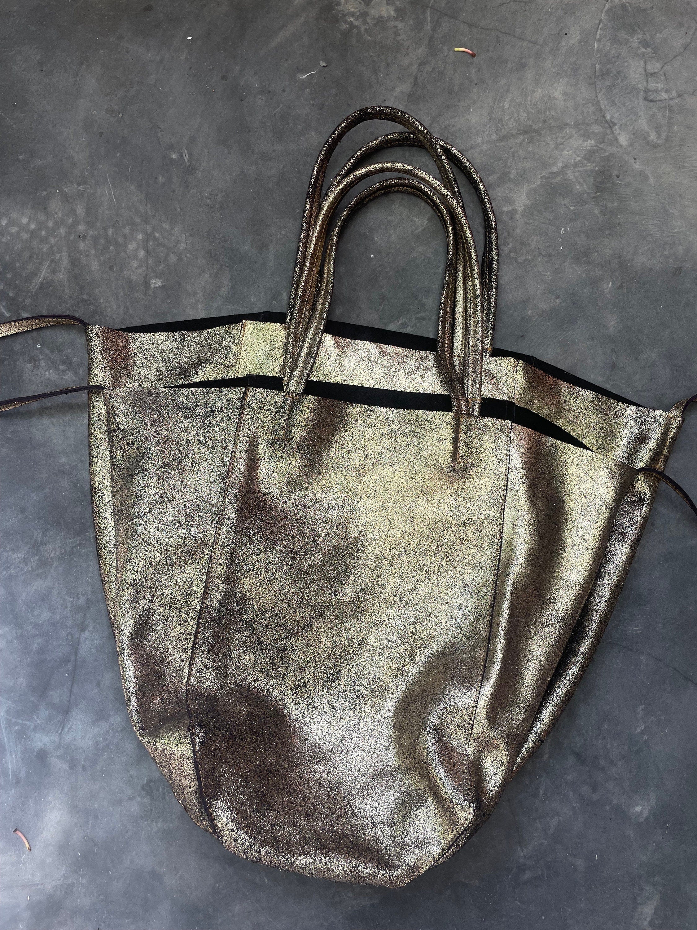 Genuine leather gold tote shopper big bag / everyday purse / handmade bags / designer bags / metallic summer bag / gift for her — Red
