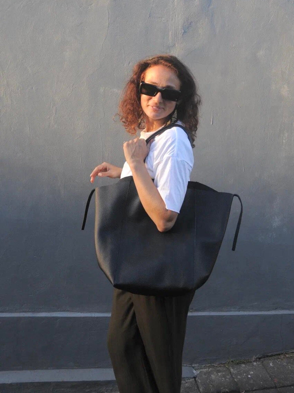 Genuine Leather Tote Bag — Black