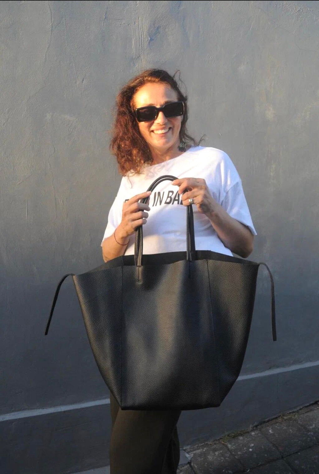 Genuine Leather Tote Bag — Black