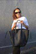 Genuine Leather Tote Bag — Black