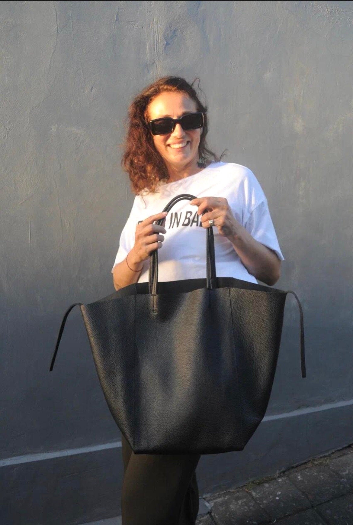Genuine Leather Tote Bag — Black