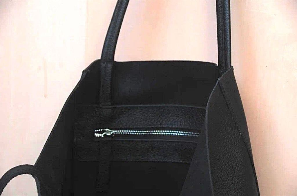 Genuine Leather Tote Bag — Black