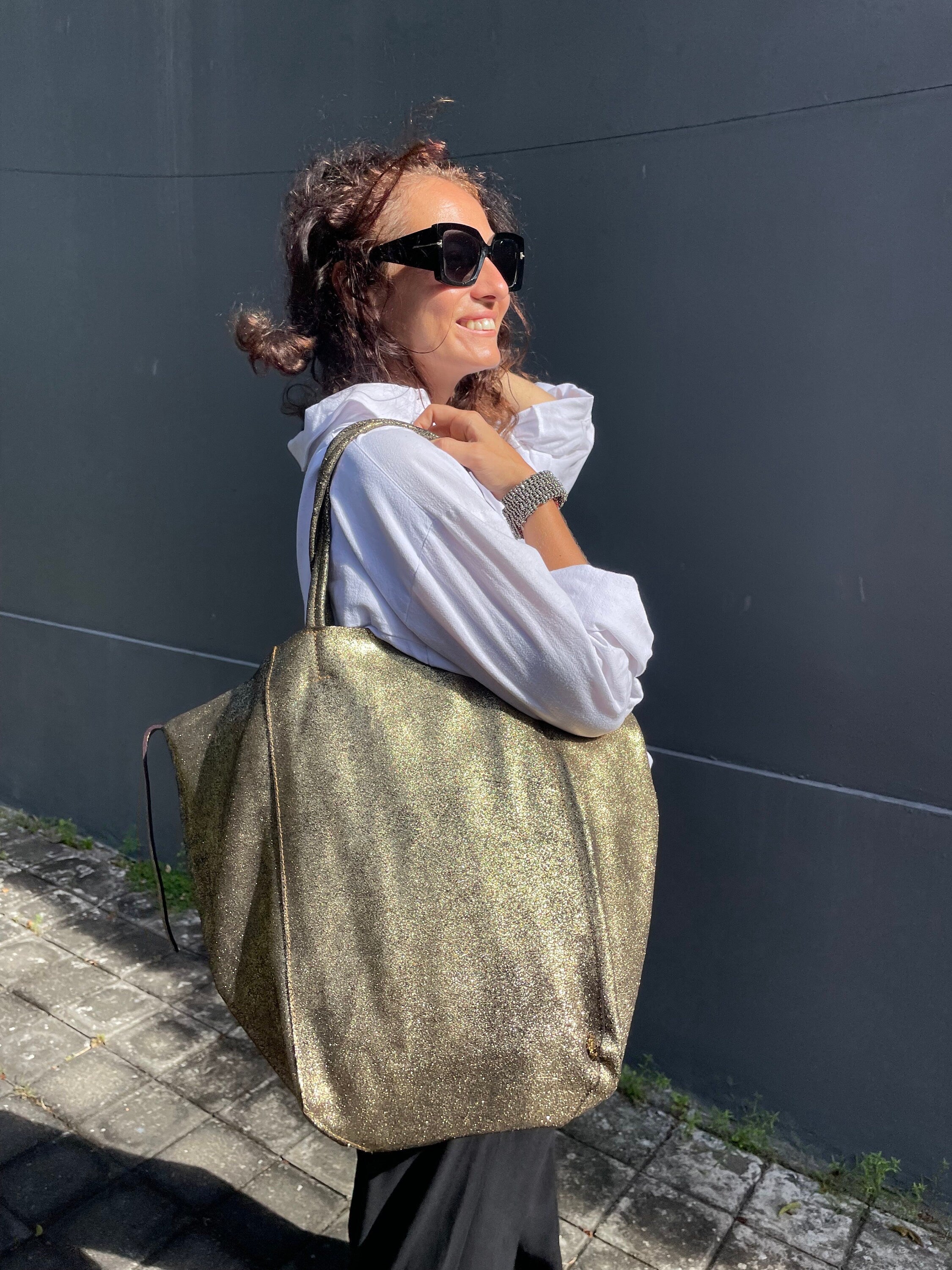 Genuine Leather Tote Bag — Gold