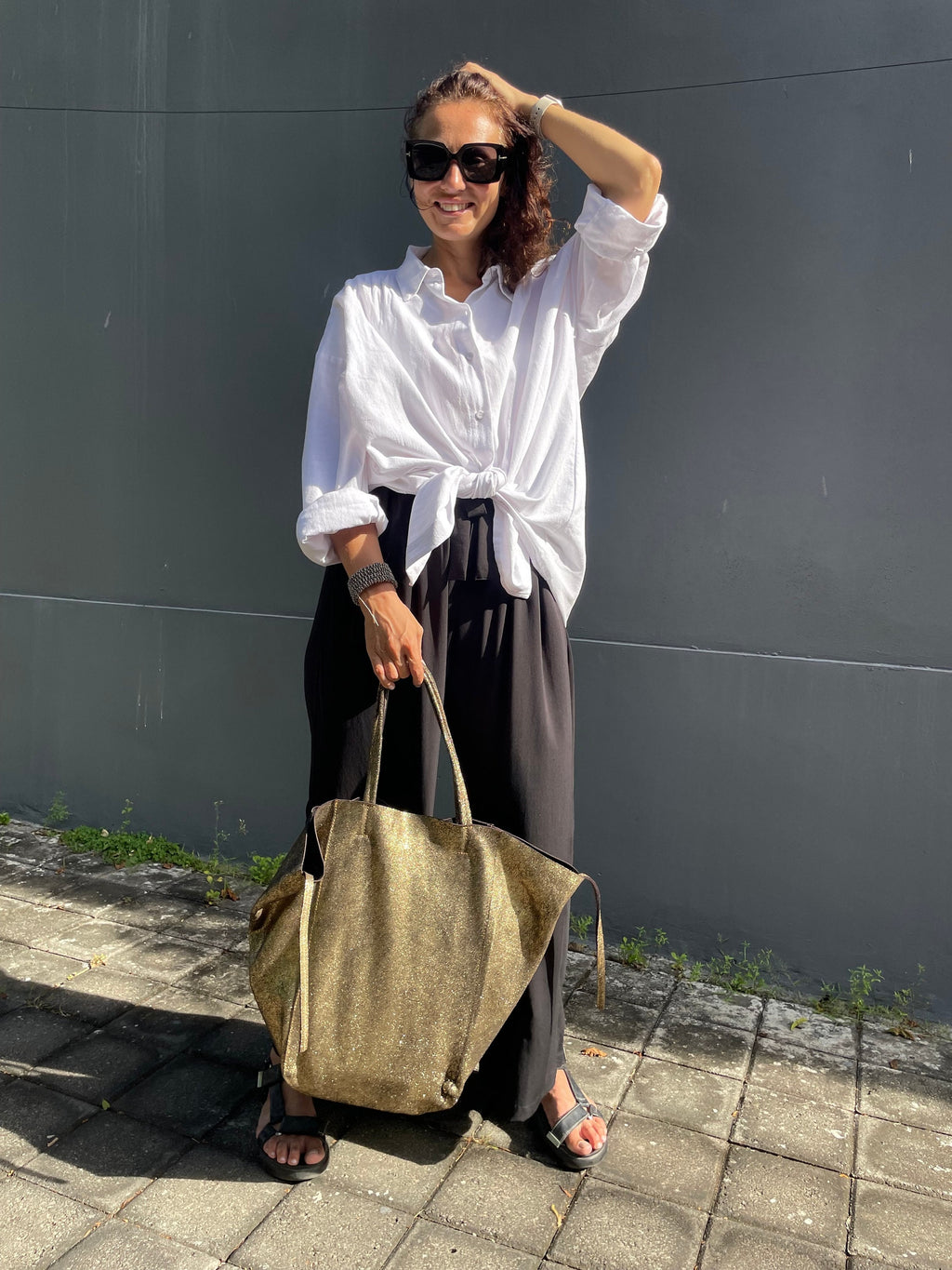 Genuine leather gold tote shopper big bag / everyday purse / handmade bags / designer bags / metallic summer bag / gift for her — Red