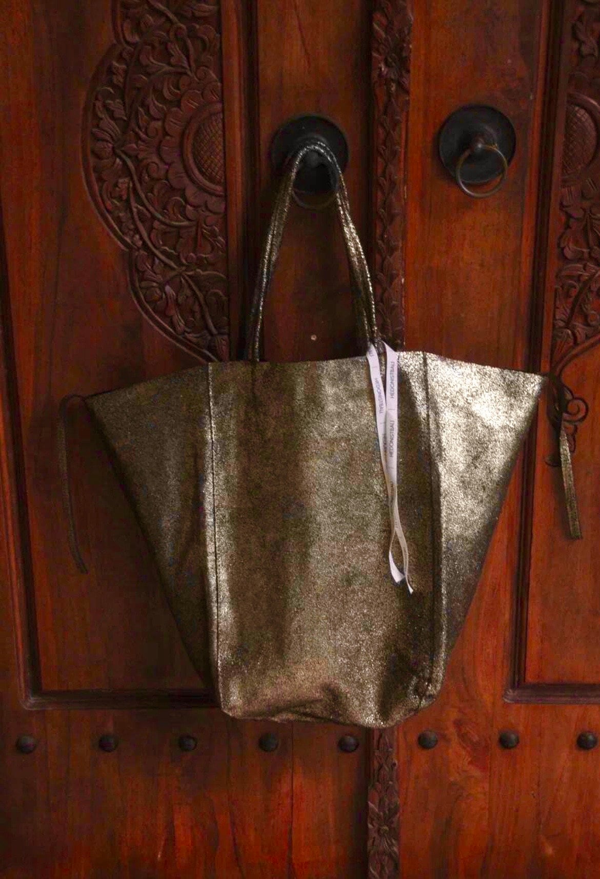 Genuine leather gold tote shopper big bag / everyday purse / handmade bags / designer bags / metallic summer bag / gift for her — Red